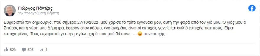 Γιώργος Πάντζας ανάρτηση