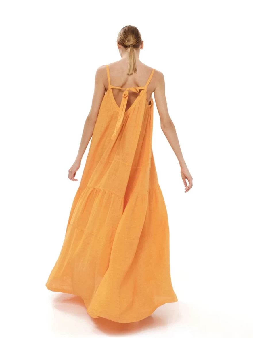 πορτοκαλί φαρδύ φόρεμα  hariscotton.com