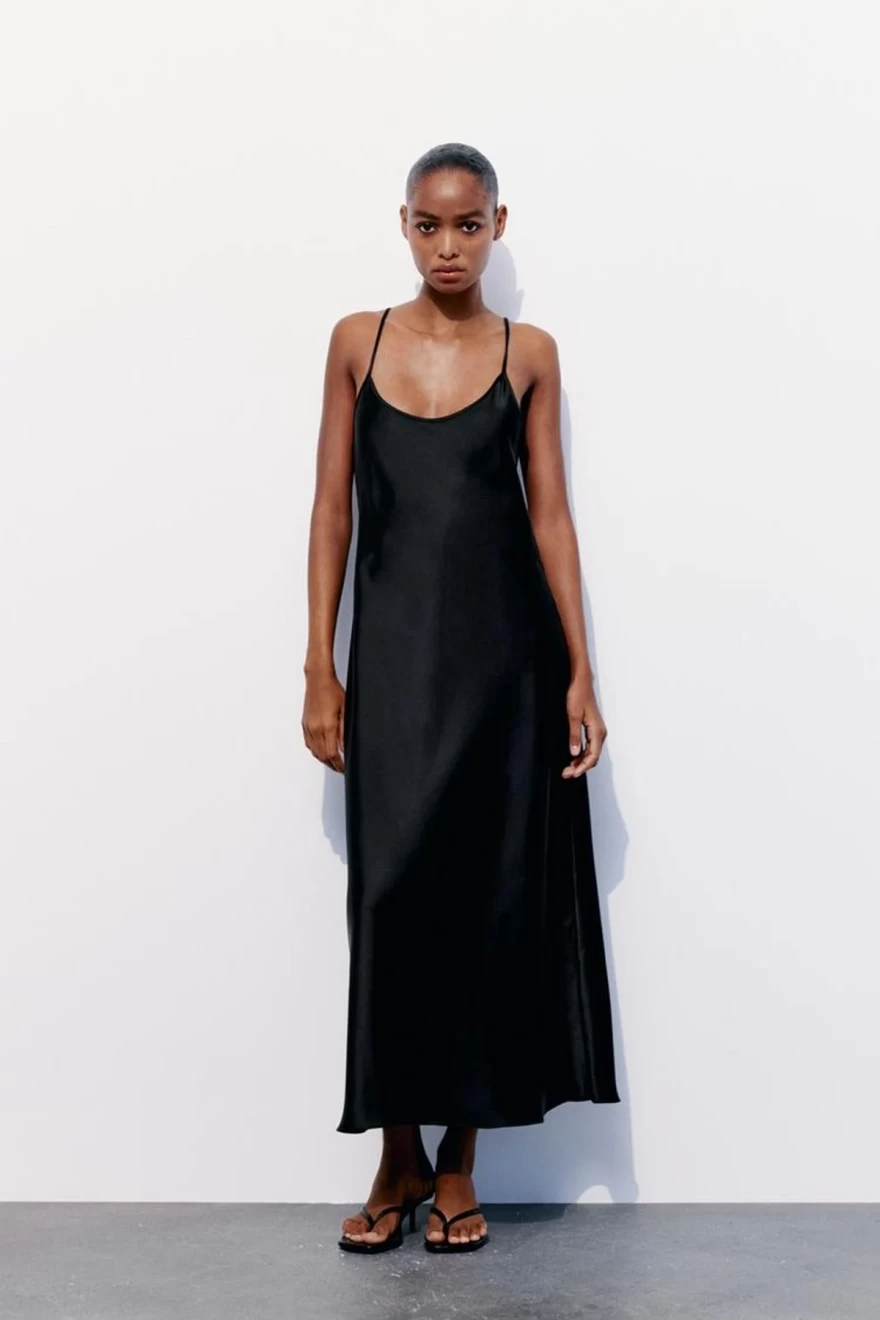 black slip dress  zara