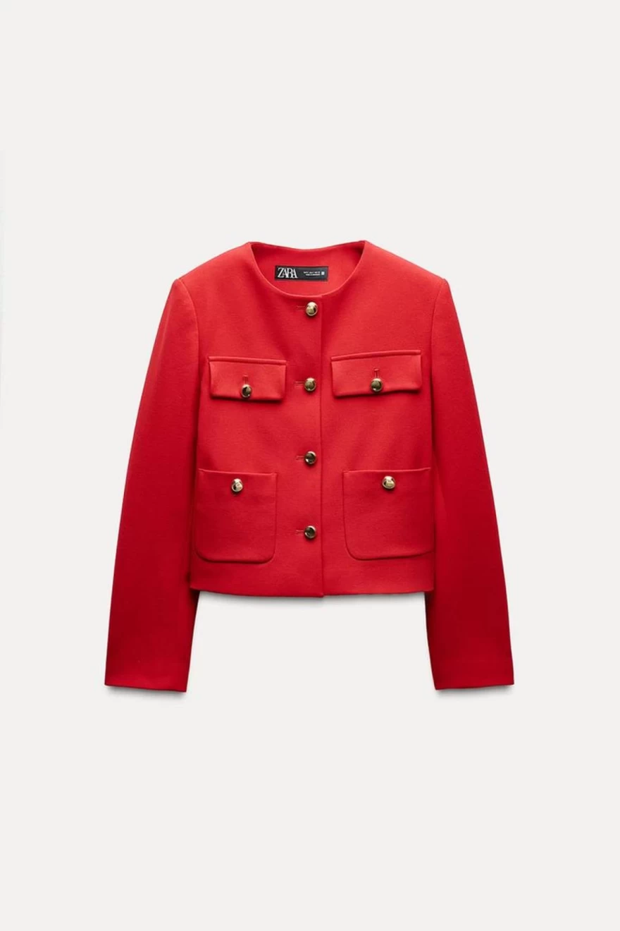 red blazer crop zara