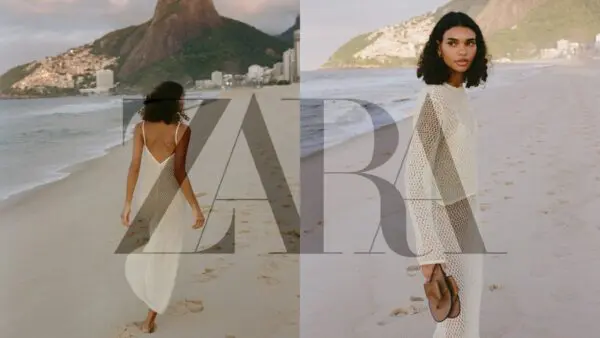 μια κοπέλα τρέχει στην παραλία φορώντας zara ρούχα