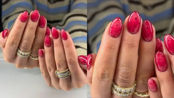 κράνμπερι νύχια με dots