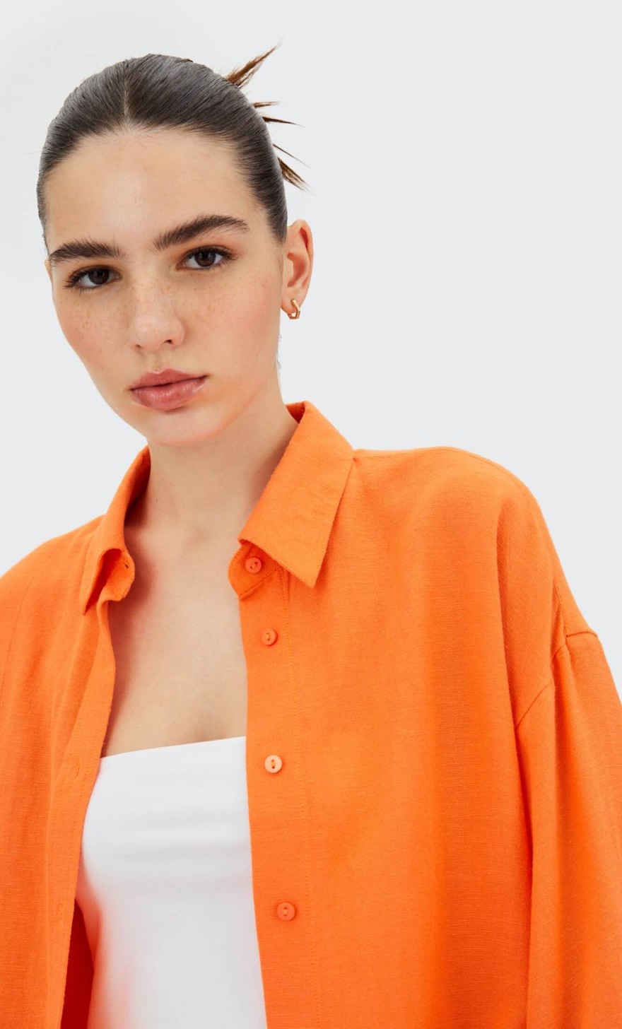 Πορτοκαλί πουκάμισο από τα Stradivarius