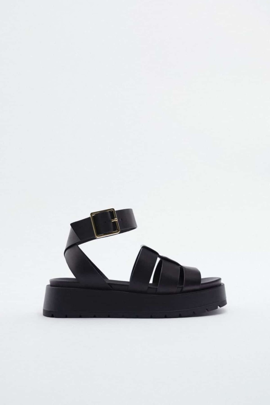 Zara δερμάτινα πέδιλα με λουριά