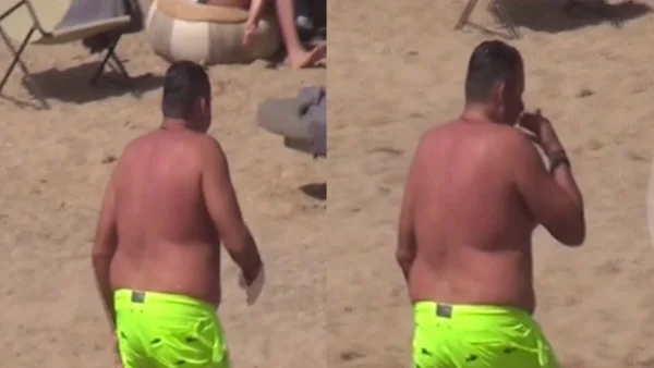 Με neon λαχανί μαγιό σε παραλία της Μυκόνου ο Γιώργος Λιάγκας - Βουτιές στη θάλασσα με τους γιους του