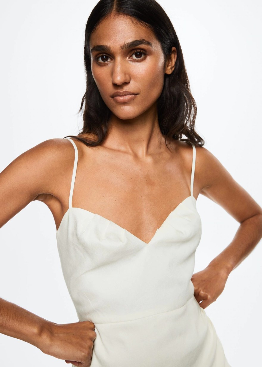 Mango - Λευκό λινό φόρεμα