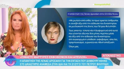 «Εκφοβισμοί, απειλές, τραμπουκισμοί...» - Τι απαντά η Λένα Δροσάκη για την ένταση με την Ελπίδα Νίνου