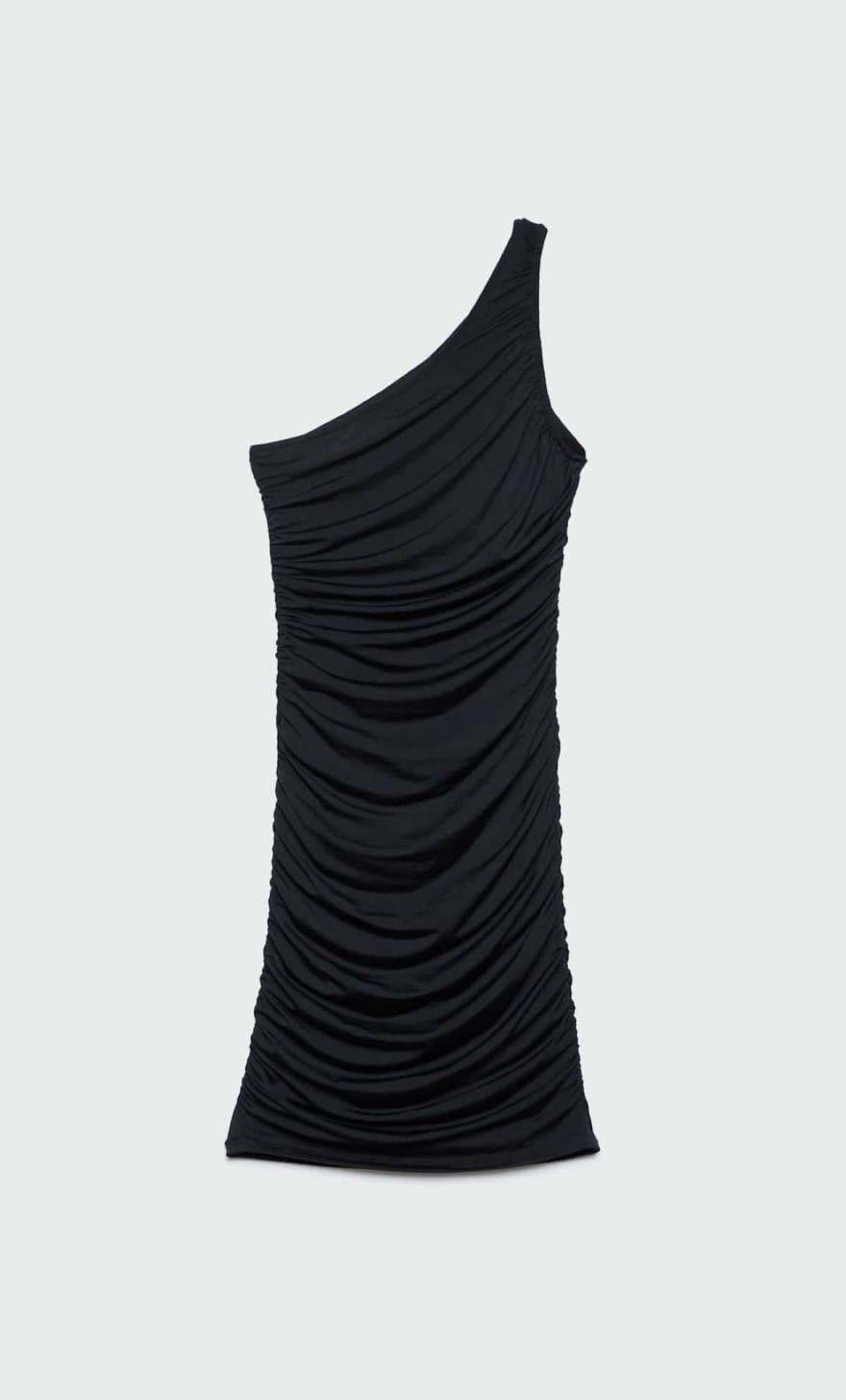 Μαύρο ασύμμετρο φόρεμα από τα Stradivarius 