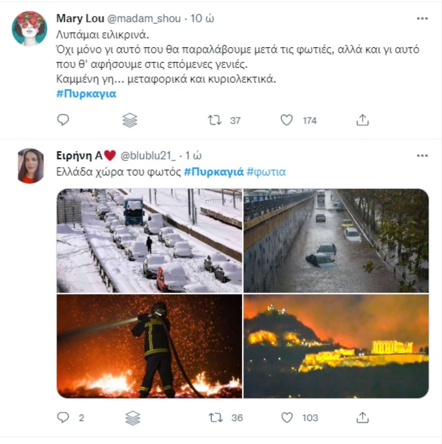 Φωτιά Πεντέλη - σχόλια στο twitter