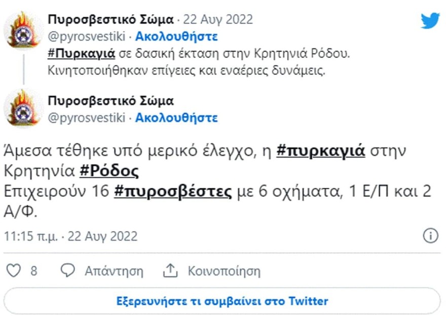 Φωτιά Ρόδος - Πυροσβεστική