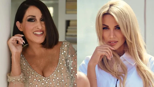 Με εντυπωσιακό mini, κίτρινο σετάκι η Ιωάννα Παλιοσπύρου, αγγίζει την κοιλίτσα της Σπυροπούλου, στο party του Σταθοκωστόπουλου