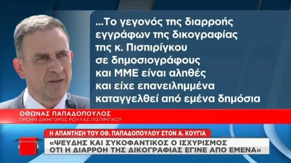 ''Μνημείο αγνωμοσύνης και αχαριστίας'' - Σκληρή απάντηση του Όθωνα Παπαδόπουλου στις υπόνοιες του Αλέξη Κούγια ότι διέρρευσε τμήματα της δικογραφίας