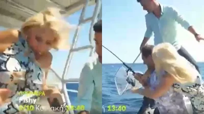 "Θα το φάμε... ολόκληρο":  Ούρλιαζε η Ελένη Μενεγάκη στα γυρίσματα του Fishy - Πήγε για ψάρεμα με μάξι τουαλέτα
