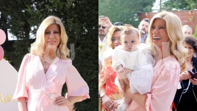 Νονά με μακρύ ροζ φόρεμα και μπούκλες στα μαλλιά - Φωτογραφίες από τον φαντασμαγορικό στολισμό, τον σταυρό και τα ρούχα της βάφτισης της μικρής Δελένιας