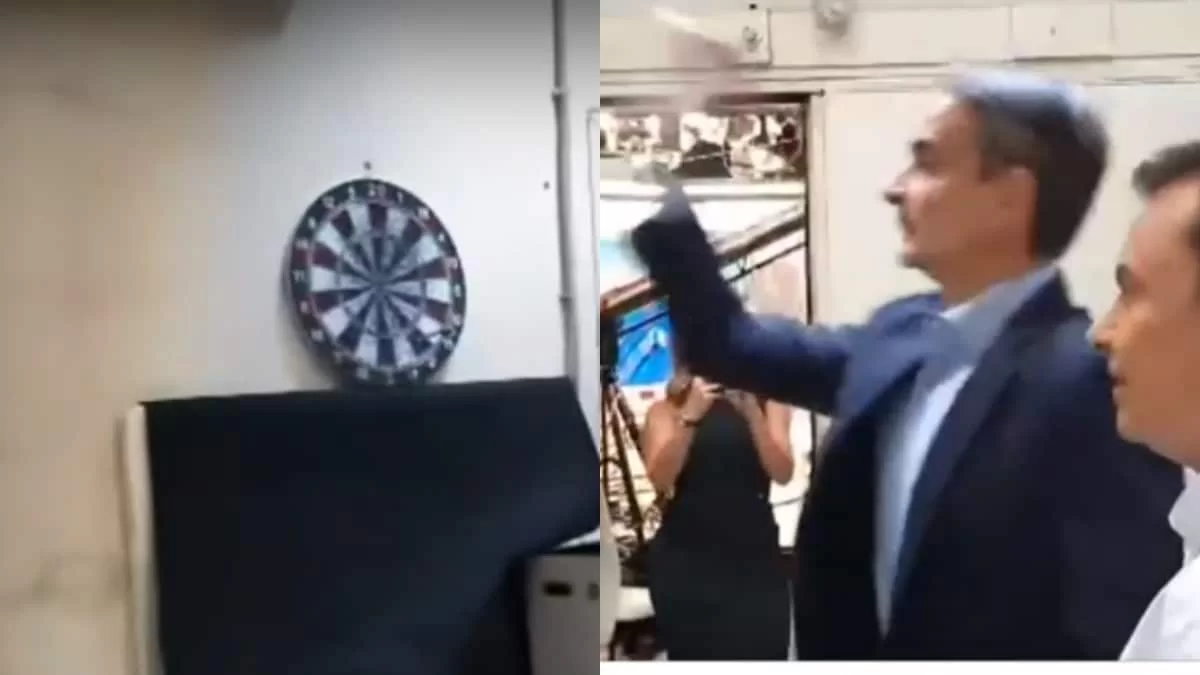 Έπαιξε βελάκια ο Κυριάκος Μητσοτάκης στα backastage συνέντευξής του - Η κάμερα τον κατέγραφε κανονικά (Βίντεο)