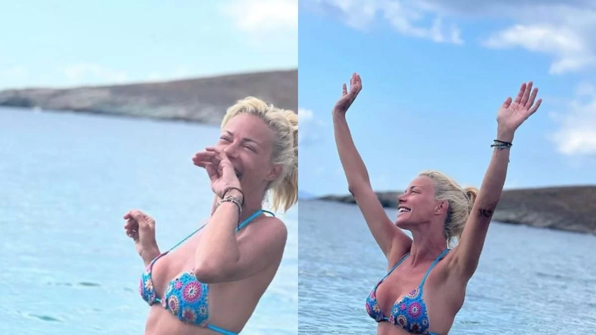 Όλα τα βλέμματα "καρφώθηκαν" πάνω της - Η Ζέτα Μακρυπούλια με τέρμα επίπεδη κοιλιά χόρευε και γελούσε στη θάλασσα