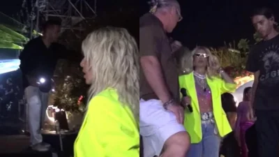 "Σείστηκε" όλη η Μύκονος - Η εμφάνιση της Άννας Βίσση με κίτρινο σακάκι και γαλάζιο παντελόνι με κρόσσια