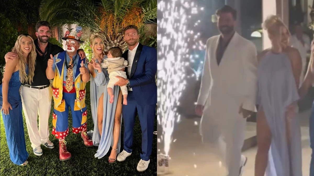 Βάφτιση Νουνίτο: Με βεγγαλικά και σαμπάνιες - Η είσοδος Τούνη & Αλεξάνδρου με τους νονούς και το μωρό στη δεξίωση