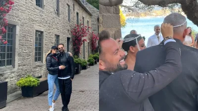 Κουμπάρος ο Ηλίας Βρεττός: «Γίναμε οικογένεια» - Με εντυπωσιακό κόκκινο στενό φόρεμα η Αναστασία Δεληγιάννη στο πλευρό του