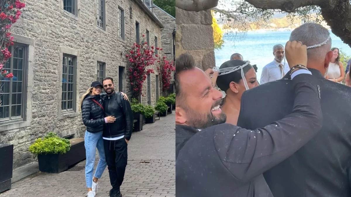 Κουμπάρος ο Ηλίας Βρεττός: «Γίναμε οικογένεια» - Με εντυπωσιακό κόκκινο στενό φόρεμα η Αναστασία Δεληγιάννη στο πλευρό του