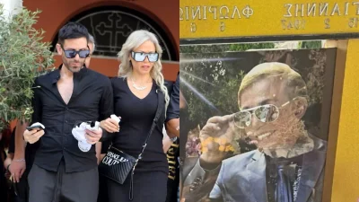 Πάνω από το χρυσό μνήμα του πατέρα τους - Συντετριμμένοι η Αννούλα και ο Νίκος Φλωρινιώτης