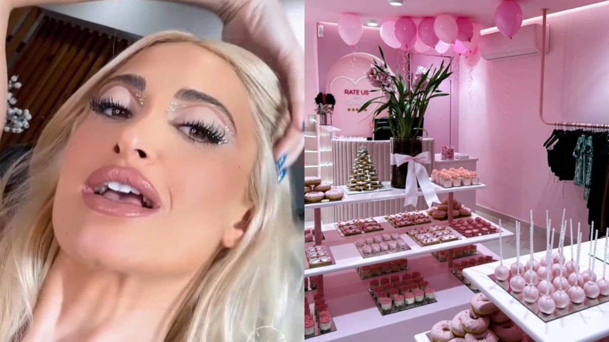 Με βανάκι cocktail bar στην είσοδο και γεμάτος μπαλόνια ο ροζ «ναός» της - Με παγιέτα, πουκάμισο και γραβάτα η Ιωάννα Τούνη στα εγκαίνια της Bubblegun