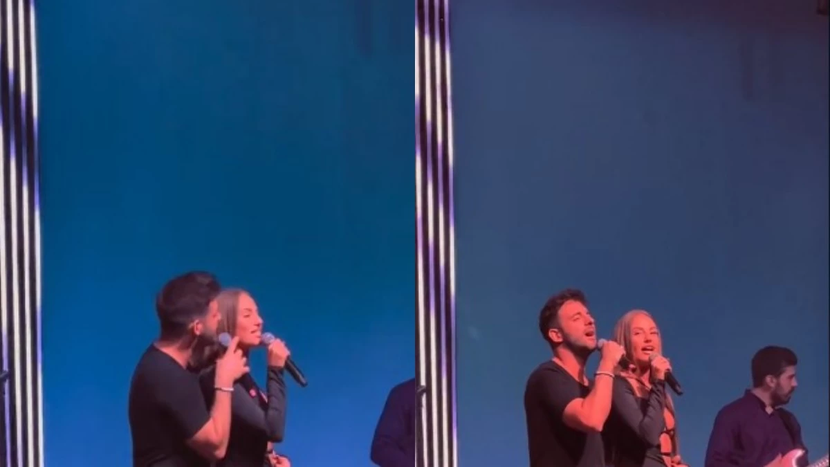 Ανδρομάχη: Η κοιλίτσα της πια δεν κρύβεται - Με κολλητό μαύρο αποκαλυπτικό φόρεμα στην σκηνή μαζί με τον Γιώργο Λιβάνη