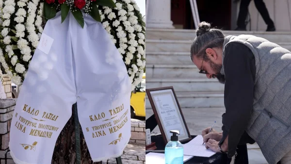 Κηδεία Ηλία Λογοθέτη: Τραγικές φιγούρες ο γιος του Αλέξανδρος και η σύζυγός του - Πλήθος ηθοποιών στο τελευταίο αντίο