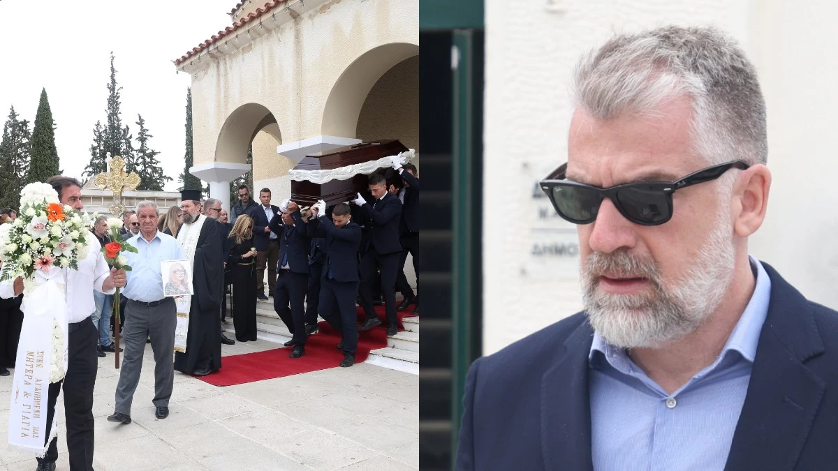 Κηδεία Άννας Παναγιωτοπούλου: Συντετριμμένος ο γιο της, η νύφη της και η εγγονή της (Φωτογραφία)