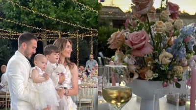 Κώστας Φορτούνης: Φωτογραφίες από τη μαγική βάφτιση της κόρης του σε κτήμα - Η διώροφη τούρτα, το ιδιαίτερο φόρεμα της συζύγου του και η ξεχωριστή μπομπονιέρα