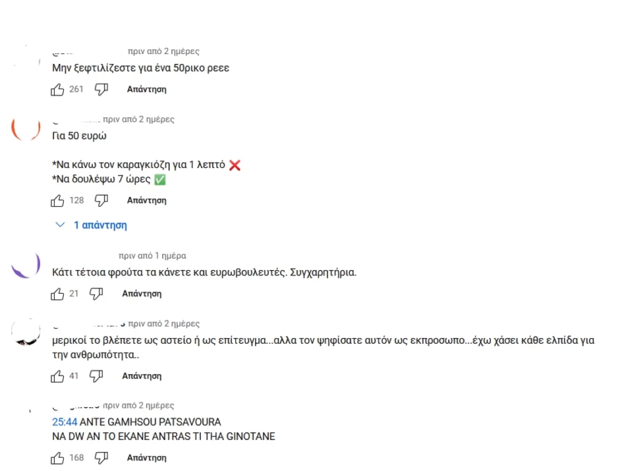 Αλέξανδρος Κοψιάλης - Fidias - Youtube - Αρνητικά σχόλια