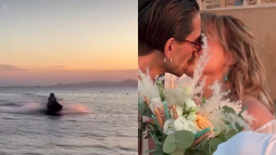 Παντρεύτηκαν ξανά: Με τζετ σκι η άφιξη της νύφης στην παραλία - Ο χορός του γαμπρού ημίγυμνος και το ξεσάλωμα στο γλέντι μέχρι το πρωί