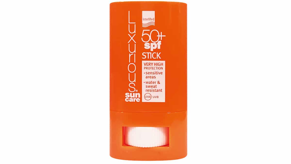Στικ πολύ υψηλής αντηλιακής προστασίας για τις ευαίσθητες ζώνες, Luxurious, Suncare Stick SPF50+, InterMed (στα Φαρμακεία από την InterMed)