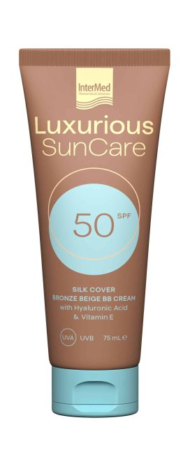 Υψηλή αντηλιακή προστασία & φυσική ήπια κάλυψη των ατελειών, Luxurious, SunCare, Silk Cover BB Cream SPF50 Bronze, InterMed (σε φαρμακεία & σε επιλεγμένα καταστήματα λιανικής από την InterMed)