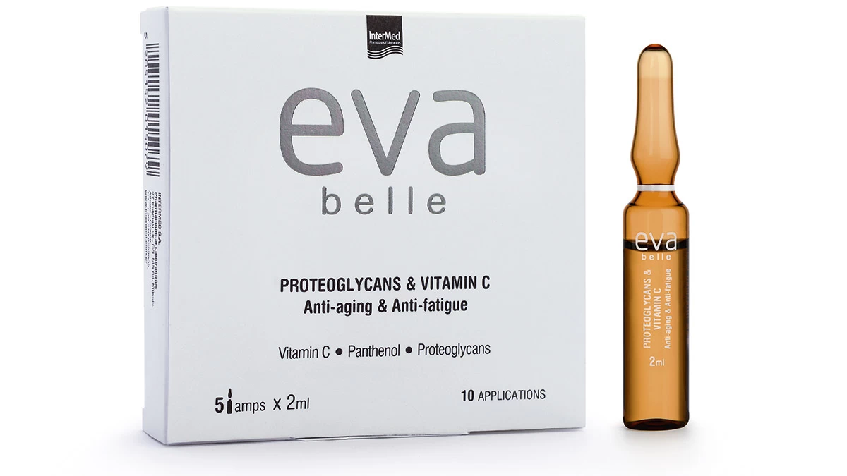 Αμπούλες για επαναφορά της λάμψης & του όγκου σε θαμπό και κουρασμένο δέρμα με σημάδια γήρανσης, Eva Belle, Proteoglycans & Vitamin Ampules, InterMed (στα φαρμακεία και σε επιλεγμένα καταστήματα λιανικής από την InterMed)