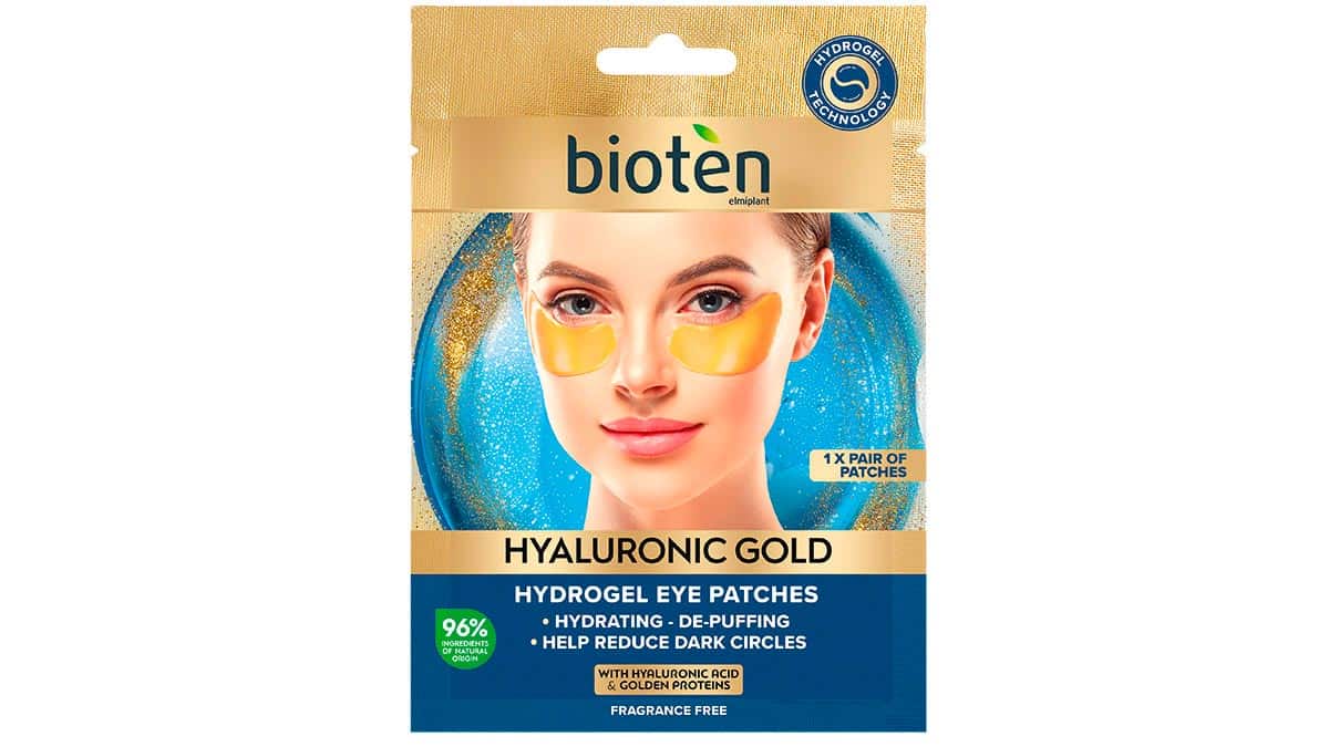Μάσκα µατιών για ενυδάτωση και δράση κατά των µαύρων κύκλων, Hydrogel, Eye Patches, Hyaluronic Gold, Bioten, €2,60