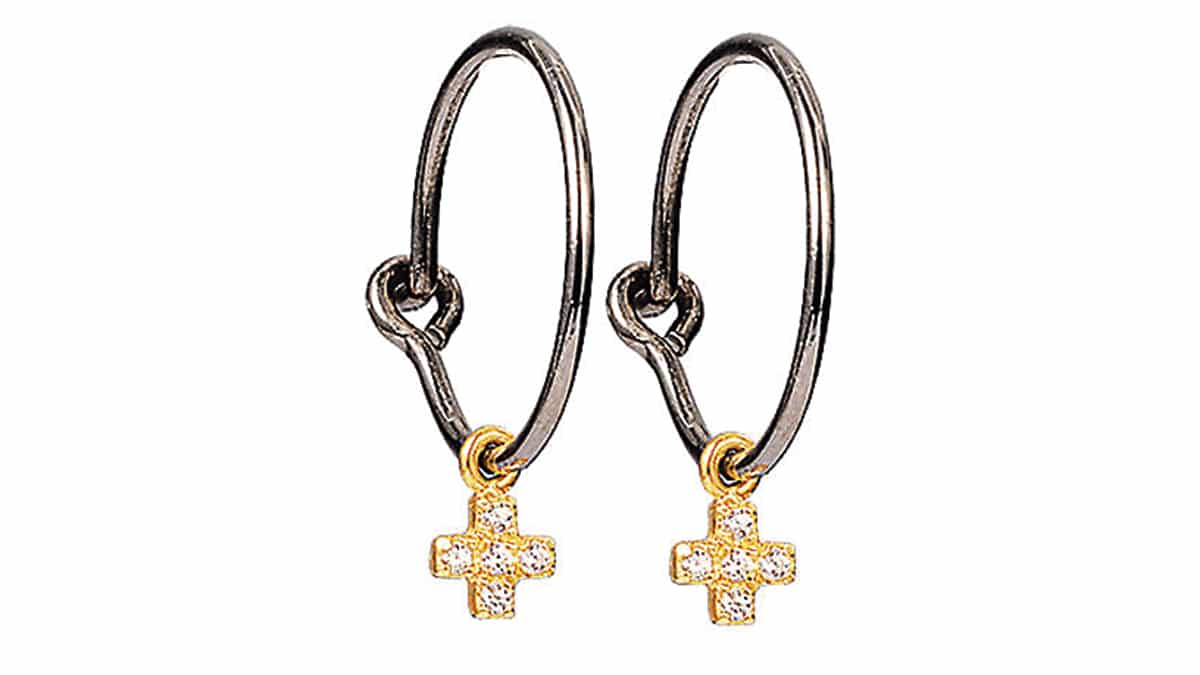 Σκουλαρίκια από κίτρινο χρυσό Κ14 με ζιργκόν, Krinaki Handmade Jewelry, krinaki.com,  krinakihandmadejewelry