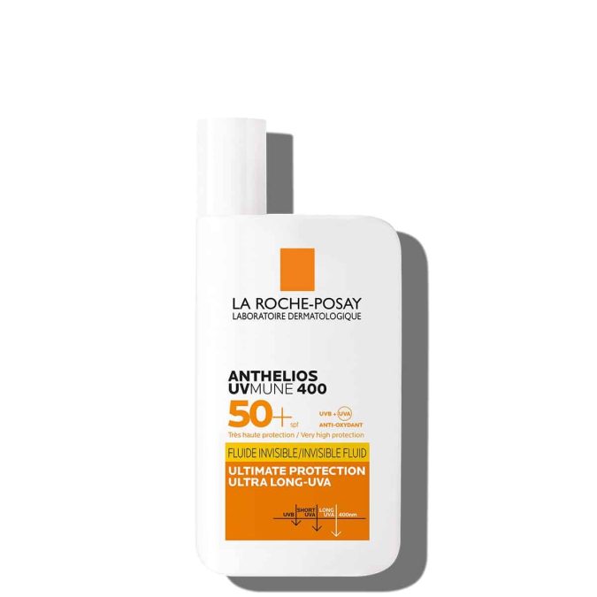 Αντηλιακό προσώπου, Anthelios, UVMUNE 400 SPF50+, Invisible Fluid, La Roche Posay, €23,14 (στα Φαρμακεία)