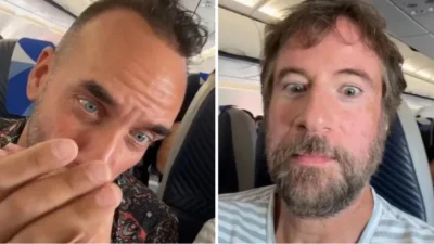 Ο Πάνος Μουζουράκης παίζει φυσαρμόνικα μέσα στο αεροπλάνο - Η επική αντίδραση του Κωστή Μαραβέγια