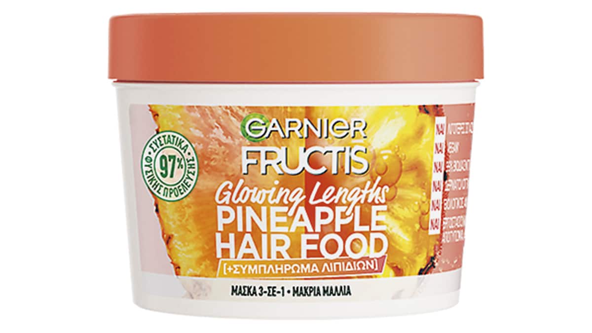 Μάσκα μαλλιών 3 σε 1 για μακριά μαλλιά, Fructis, Pineapple Hair Food, Glowing Lengths, Garnier, €9,97