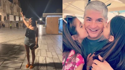 Σταματίνα Τσιμτσιλή: Στο γήπεδο με τις κόρες της για την Εθνική Ελλάδος - Πανηγύριζε στις κερκίδες με το κασκόλ στα χέρια