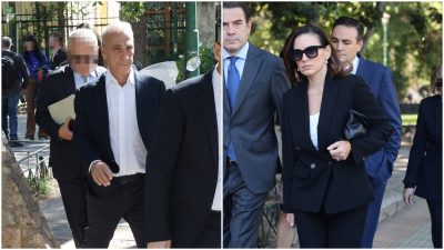 Η Όλγα Κεφαλογιάννη και ο Μίνως Μάτσας έξω από το δικαστήριο για το διαζύγιό τους