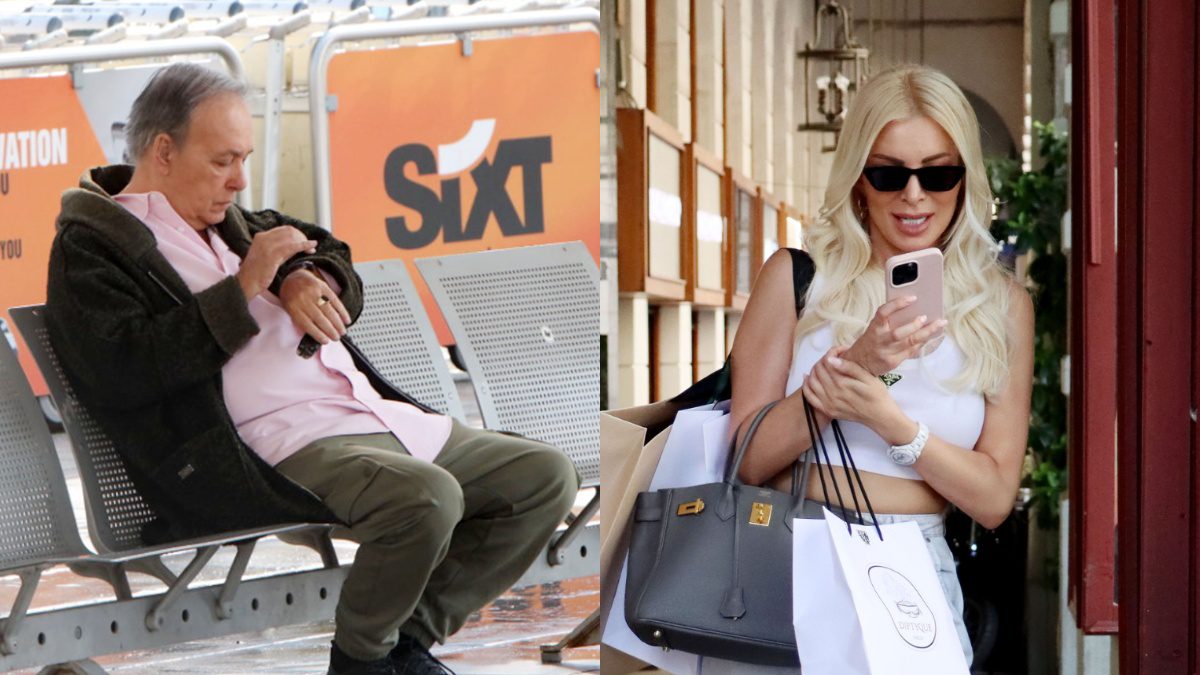 Ο Μικρούτσικος καθισμένος κοιτάει το ρολόι του και η Καινούργιου το κινητό της