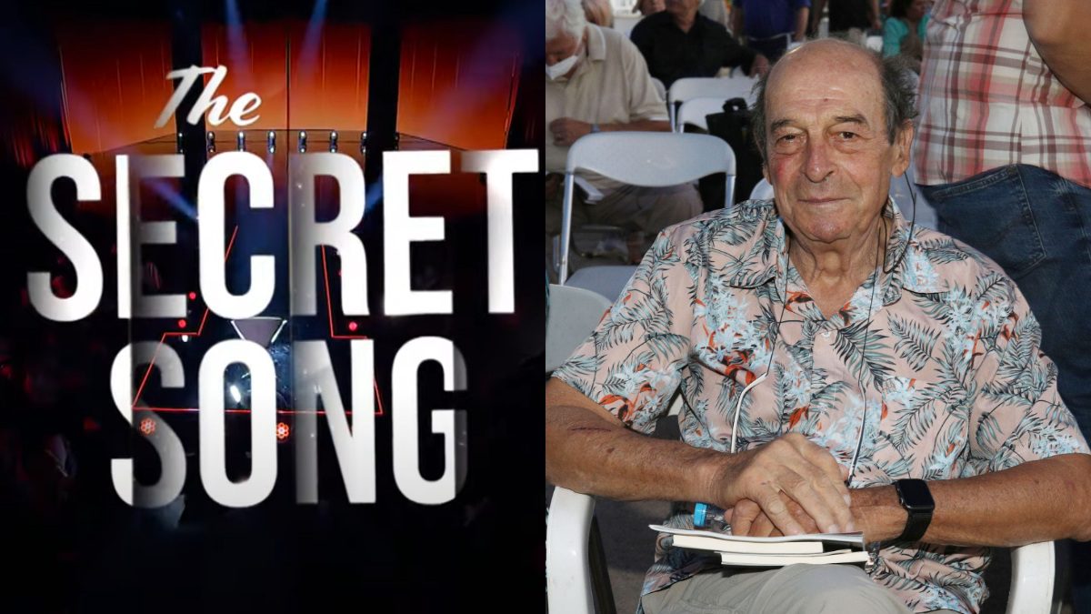 Το λογότυπο του The Secret Song και ο Μανούσος Μανουσάκης σε παλιά έξοδό του