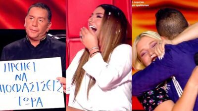 Ο Μαζωνάκης, η Παπαρίζου και ο Μουζουράκης αγκαλιά με διαγωνιζόμενη του The Voice
