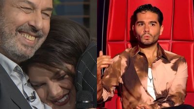 Η Δανάη Μπάρκα στην αγκαλιά του Χρήστου Χατζηπαναγιώτη και ο Χρήστος Μάστορας