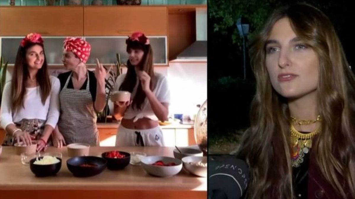 Η Βασιλική Ρούσσου στην κάμερα του Πρωινό Σουσου και στα αριστερά στιγμιότυπο από βίντεο που μαγειρεύει με την Χριστοπούλου και την Παπαγεωργίου