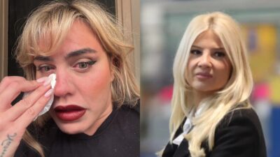 Η Κόνι Μεταξά κλαμένη (αριστερά) η Φαίη Σκορδά στο αεροδρόμιο (δεξιά)