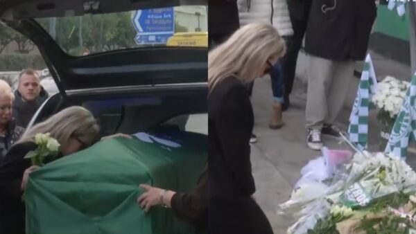 Το φέρετρο του Μίμη Δομάζου έξω από το Παναθηναϊκό στάδιο