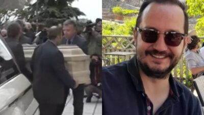 Το φέρετρο του Βασίλη Καλογήρου στην κηδεία του.